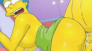 Simpsons porn - Marge Simpson fucked anal by Homer on the kitchen