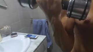 Flexing my muscles turn me on till squirting and anal at the shower. HD